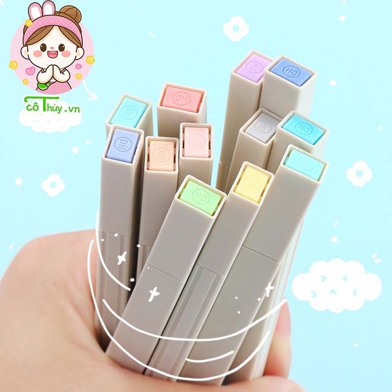 V06 Bút highlight pastel bộ 6 bút 2 đầu thân vuông ghi nhớ đánh dấu dạ ...