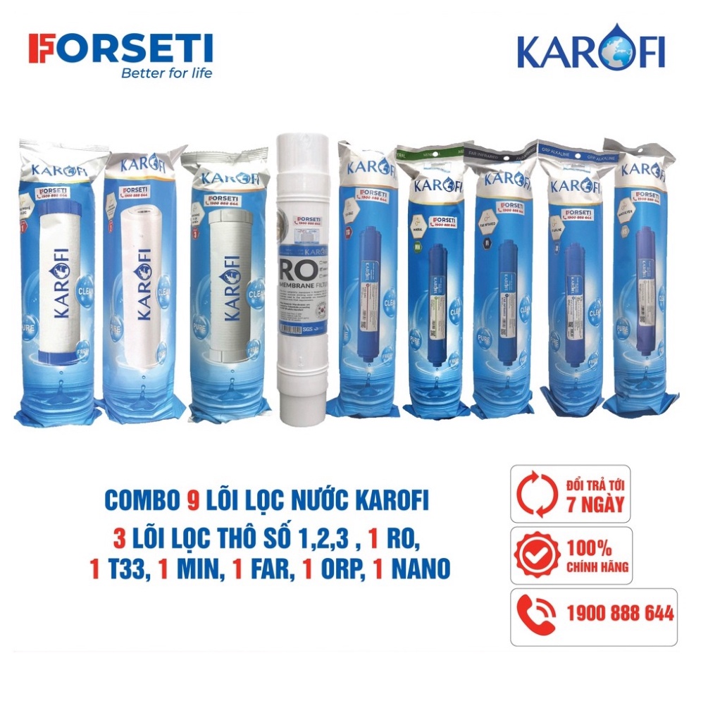 [Mã BMLTB200 giảm đến 100K đơn 499K] Combo 9 lõi lọc nước Karofi chính hãng dùng cho máy lọc nước Karofi O-s129/A