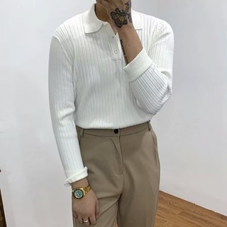 Phiên Bản Hàn Quốc Thu Đông Co Giãn Ấm Áp Dệt Kim Nam Nhẹ Phong Cách Trưởng Thành Thân Thiện Với Da Đơn Giản Áo Sơ Mi polo Dài Tay Ve Áo Len