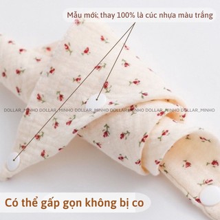 <mua 1 tặng 1> Yếm xô muslin hình Gấu  ngộ nghĩnh cho bé quàng cổ, bé ăn dặm ( 2 nấc cài, cúc nhựa)