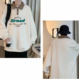 Áo Sweater Polo Nỉ Nam Nữ Unisex Dài Tay Brnad cặp đôi 3 màu Xanh Trắng Nâu L