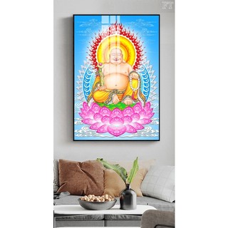 Tranh Treo Tường Phật Di Lặc - Thần Tài 2 - Tranh Treo Phòng Khách Laminate Tráng Gương