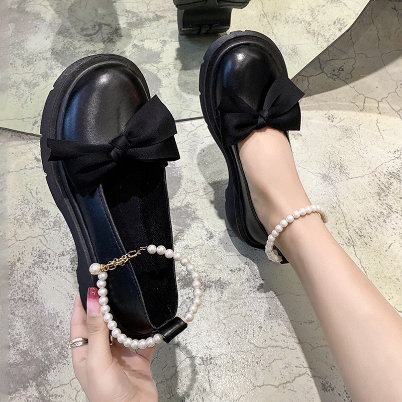 Giày búp bê Lolita nữ đế cao quai ngọc, mũi nơ tròn xinh xắn G014_NT Shoes