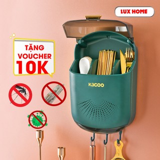 Hộp đựng đũa muỗng có nắp đậy gắn tường, ống đựng đũa treo tường chống bụi tích hợp móc treo