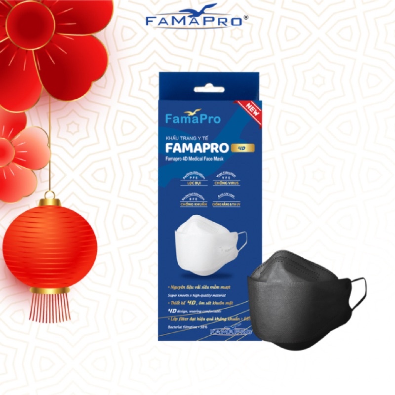 Ảnh Khẩu trang y tế cao cấp kháng khuẩn 3 lớp Famapro 4D hộp 10 cái 1