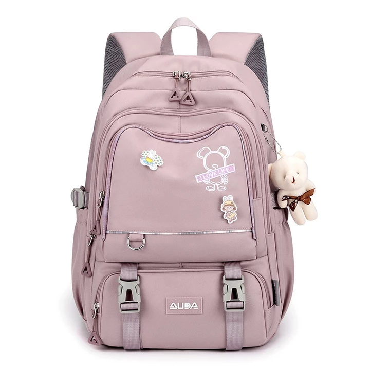 Women's Korean-Style Backpack – Water-Resistant, for Travel, Beige – 7