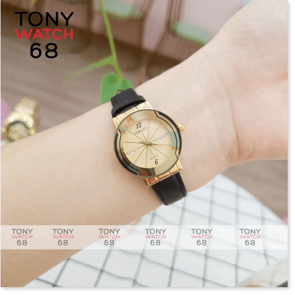 Đồng hồ nữ Halei dây da đen trắng đẹp chống nước tuyệt đối chính hãng Tony Watch 68