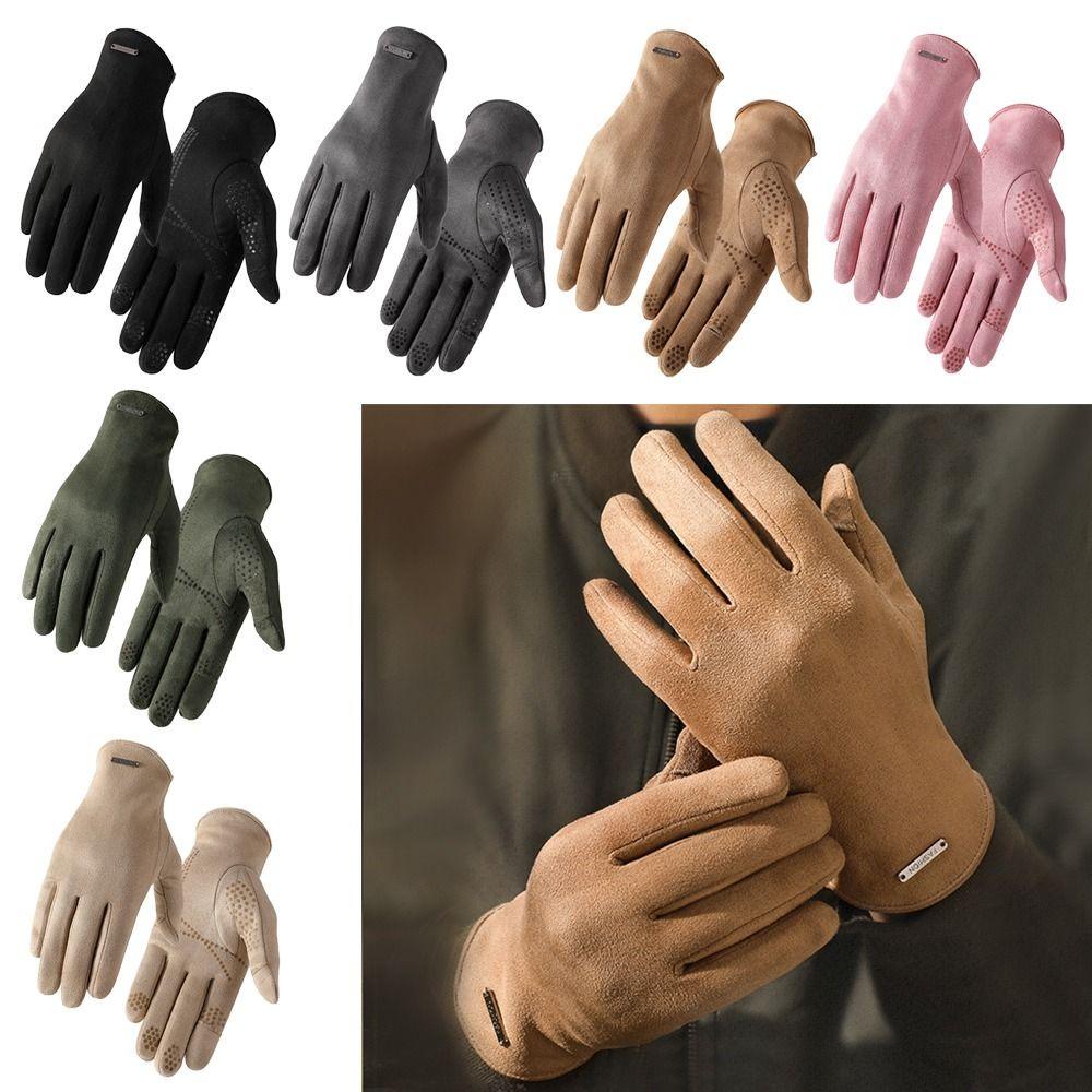 Găng Tay Da Lộn Hobbyin Cho Xe Đạp Ngoài Trời - Ấm Áp Mùa Đông, Chạm Màn Hình & Chống Trơn Trượt