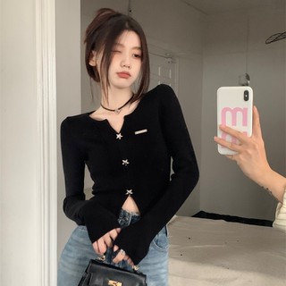 Áo Croptop Dệt Kim Tay Dài Thời Trang Dành Cho Nữ