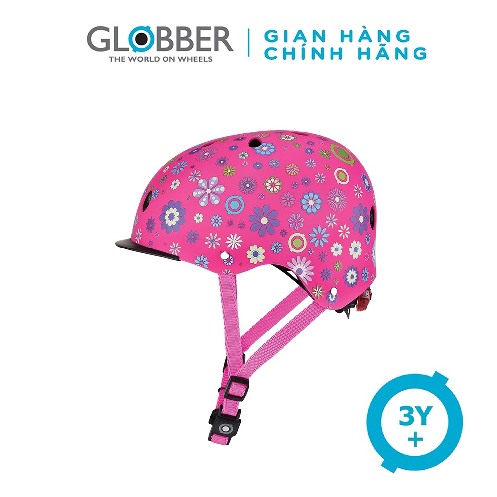 Ảnh Mũ Bảo Hộ Chơi Xe Trượt Có Thể Điều Chỉnh Kích Cỡ Và Đèn Phát Sáng Globber Elite XS/S Cho Bé Từ 3-6 Tuổi - Hồng/Họa Tiết 1