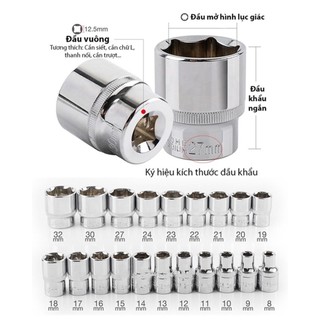 Tuýp khẩu trắng ngắn KAPUSI Nhật Bản 1/2 inch cỡ 8-32mm, đầu lục giác, thép CR-V, Bh 12 tháng Kouritsu Official Store
