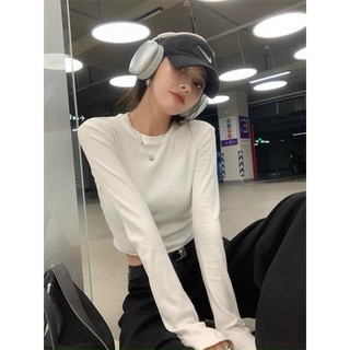 Áo len thun tăm croptop màu đen trắng basic dáng dài tay và cộc tay