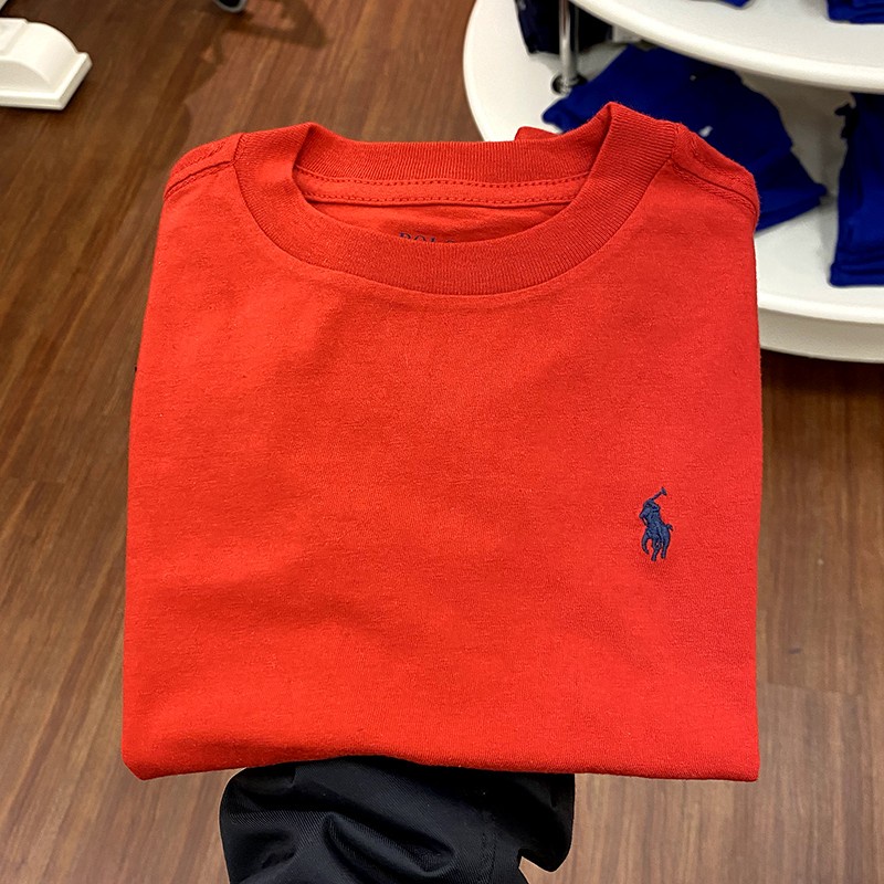 Polo Ralph Lauren Mùa Hè Màu Trơn Cổ Tròn Pony Nhãn Cotton Áo Thun Tay Ngắn Cổ Nhãn + Thẻ