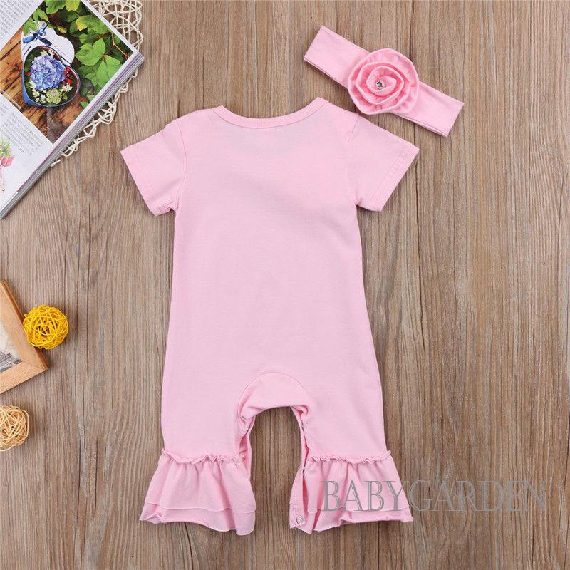 Bộ Áo Liền Quần Tay Ngắn In Hoa 3D & Băng Đô Quấn Đầu Cho Bé Gái 0-18 Tháng Tuổi