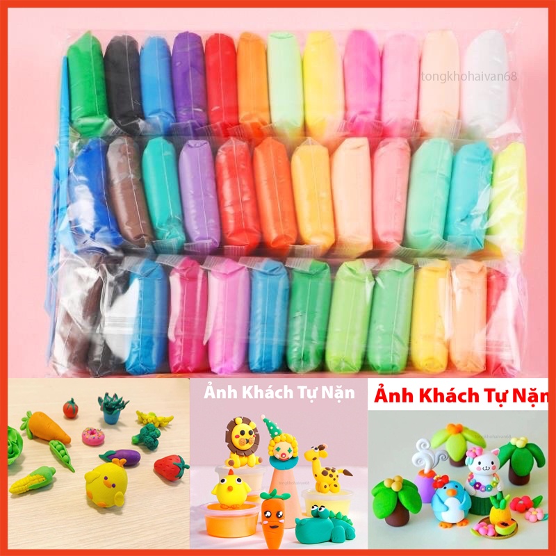 Đất Sét Tự Khô Set 12,24,36 Gói Đủ Màu, Đất Nặn An Toàn Cho Bé Tạo Hình ...