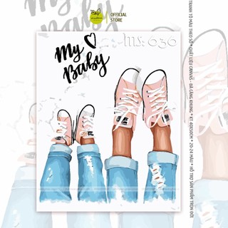 Tranh số hóa tự tô màu Madoca có khung 40x50cm Mẹ và con gái điệu cùng sneaker T636