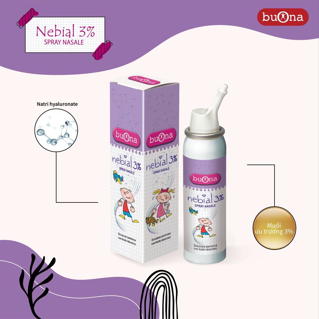 Buona Nebial / Nebianax 3% Spray Nasale - Xịt Mũi muối ưu trương Hiệu Quả Nhanh Cho Sổ Mũi, Nghẹt Mũi - Lọ 100ml