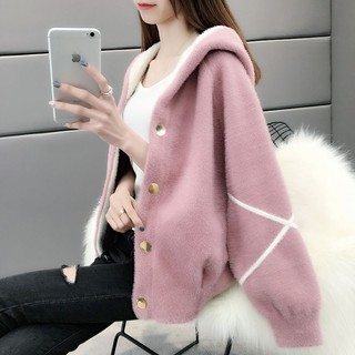 Áo Khoác Lông Cừu Giả Có Mũ Trùm Dáng Rộng Ngắn Thời Trang Thu Đông Hàn Quốc Hàng Mới 2022