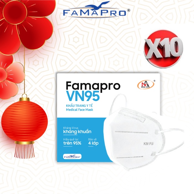 Ảnh COMBO 10 Hộp khẩu trang y tế kháng khuẩn 4 lớp Famapro VN95 (10 cái/hộp) 1