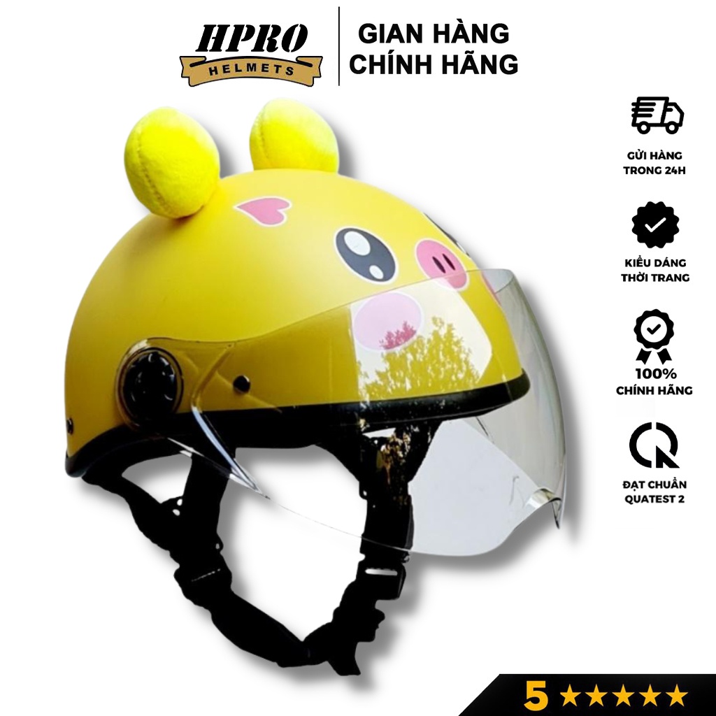 Ảnh Mũ bảo hiểm cho bé Hpro helmet, an toàn cho trẻ em từ 3-8 tuổi, có kính chắn gió, họa tiết heo xinh đáng yêu 1