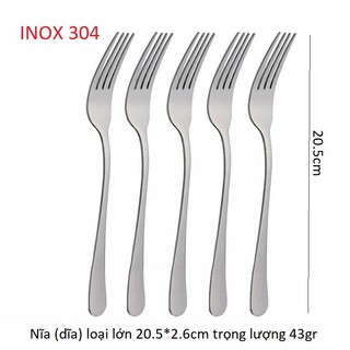 Inox 304 Set 5 Chiếc Nĩa Lớn (dĩa) 20.4cm Chất Lượng Tuyệt Vời Bóng Sáng Lung Linh Không Tì Vết