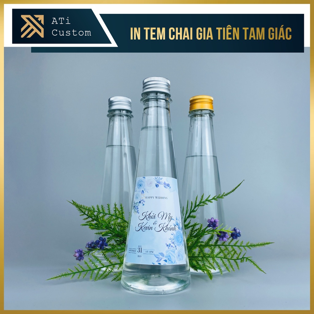 In TEM DÁN HÌNH THANG 7x9CM dán chai TAM GIÁC 330ML để trang trí bàn ...