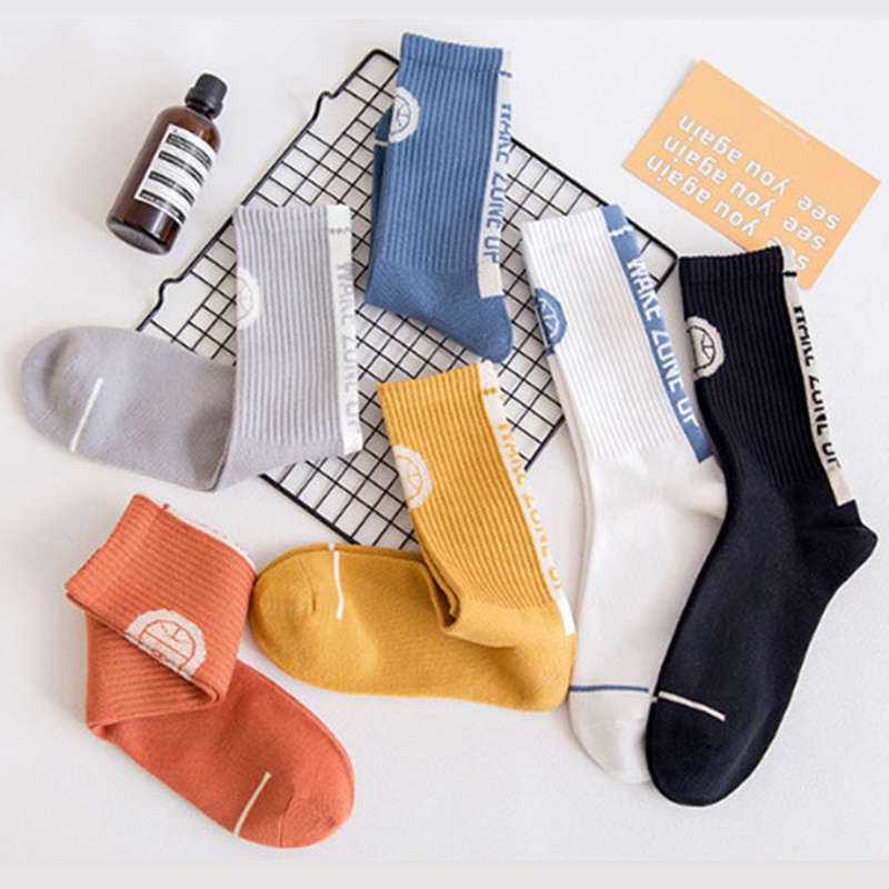 Tất trắng cổ cao nữ nam phong cách Hàn Quốc vớ thể thao thời trang trendy cá tính chất cotton kháng khuẩn HANASO TD055