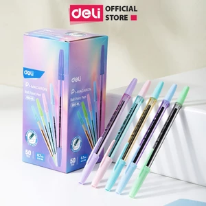 Combo 5 Bút Bi Mực Xanh Đen Ngòi 0.5-0.7mm Nắp Đậy Màu Pastel Deli - Bút bi 0.5mm mực Semi Gel Màu Ngẫu Nhiên 1 chiếc