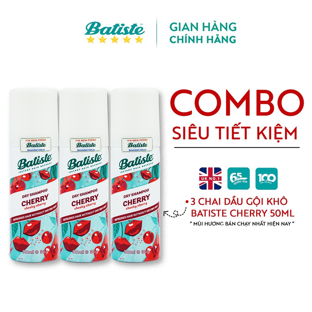 [COMBO SIÊU RẺ] 3 Chai Dầu Gội Khô Batiste Dry Shampoo Fruity & Cheeky Cherry 50ml Nhỏ Gọn, Tiện Lợi