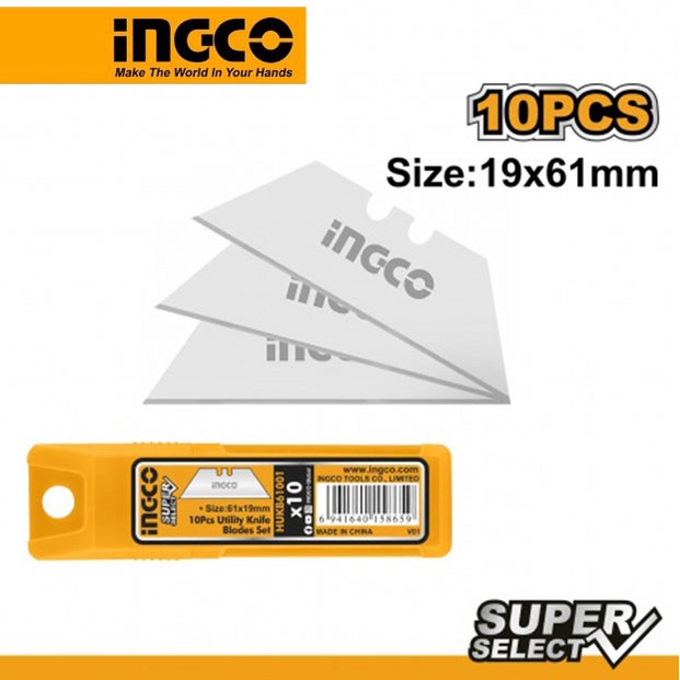 Bộ 10 lưỡi dao dự phòng INGCO HUKB61001 61X19mm (dùng cho dao rọc giấy cao cấp INGCO HUK6128)