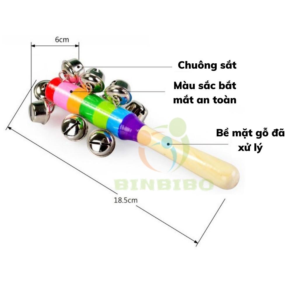 Đồ chơi xúc xắc lục lạc cán gỗ cầm tay bảy sắc cầu vồng cho bé - Binbibo