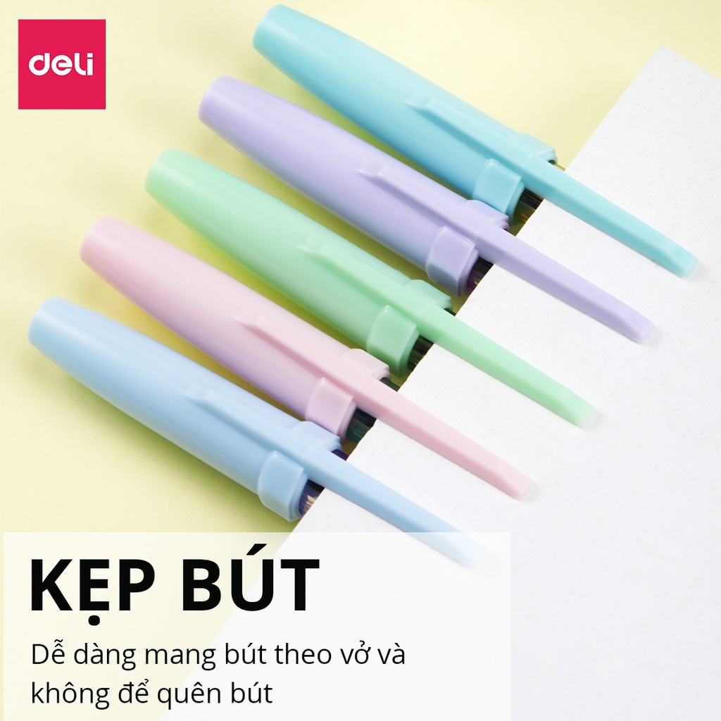 Combo 5 Bút Bi Mực Xanh Đen Ngòi 0.5-0.7mm Nắp Đậy Màu Pastel Deli - Bút bi 0.5mm mực Semi Gel Màu Ngẫu Nhiên 1 chiếc