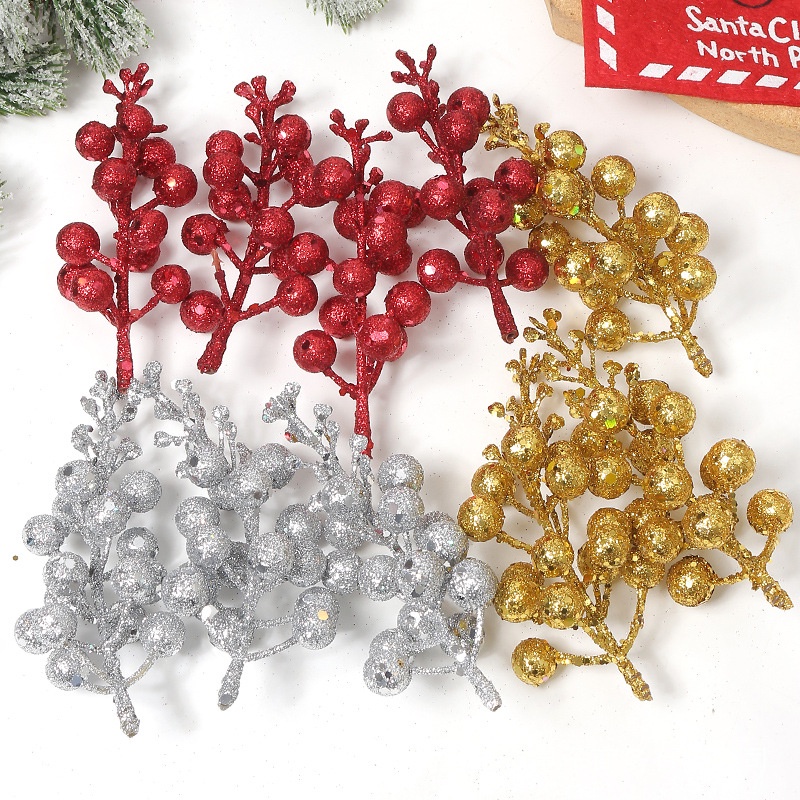 Cành sung nhũ kim tuyến loại đẹp trang trí tháp bánh oản, trang trí Noel vòng nguyệt quế - Kem Shop K323
