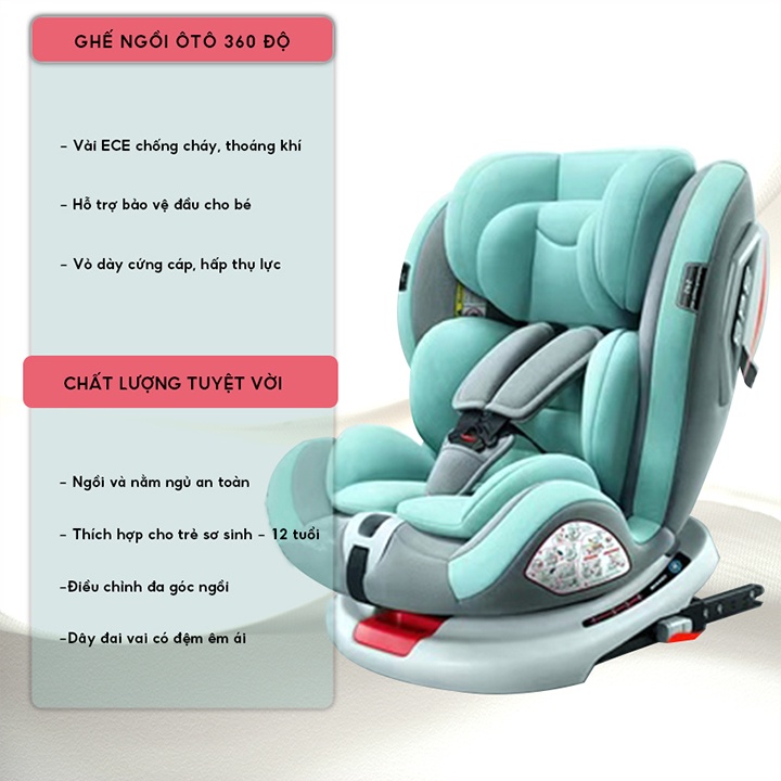 Ghế ngồi ô tô cho bé tiện lợi, Ghế ngồi ô tô cho trẻ em xoay 360 độ, Bảo hành 12 tháng