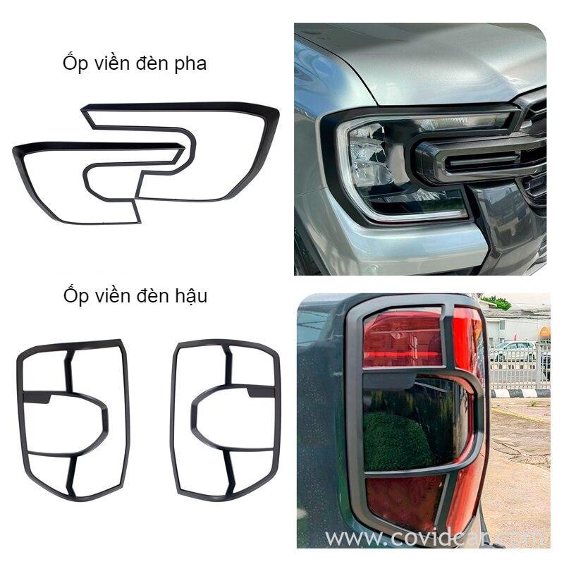 Bộ ốp viền đèn pha đèn hậu Ford Ranger XLS, WT 2023, Nhựa đen abs và mạ crom cao cấp