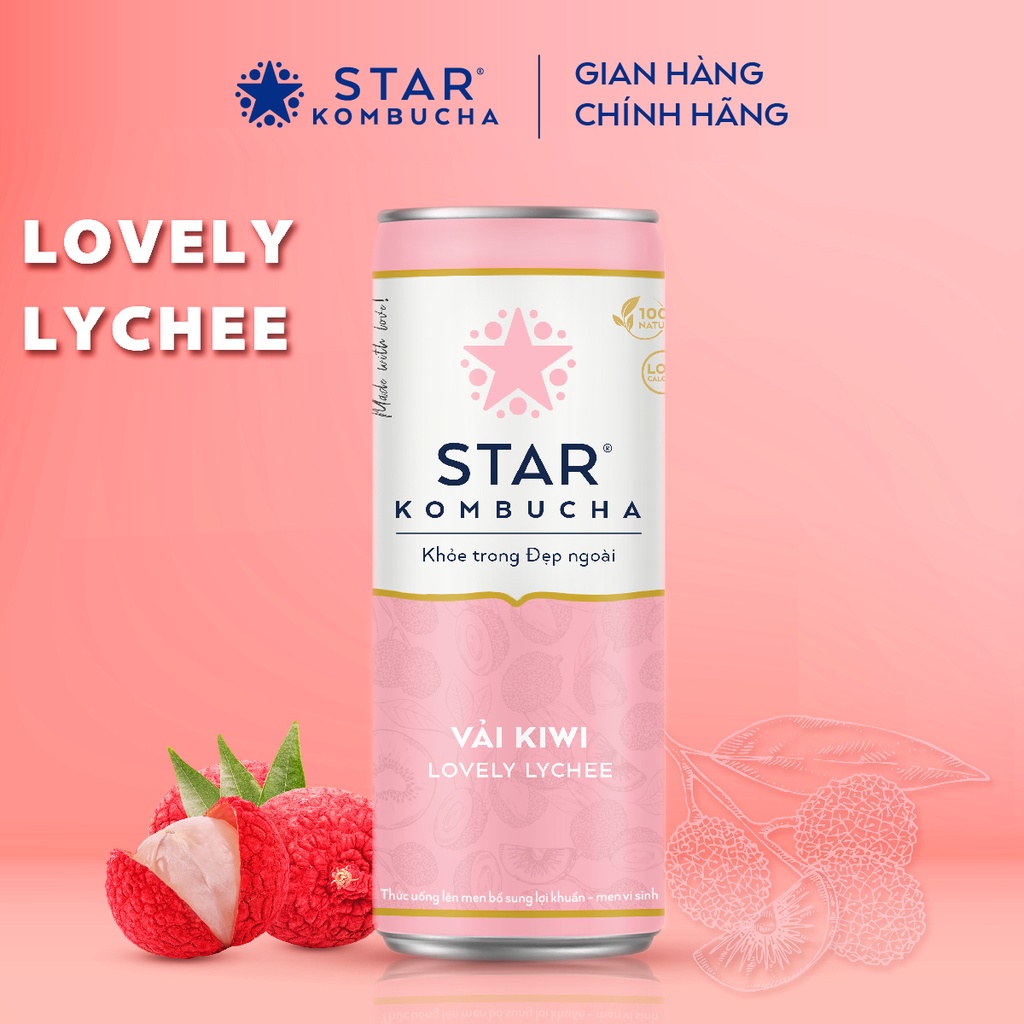 Ảnh Thùng 12 lon trà STAR KOMBUCHA Vải Kiwi / Lychee (250ml/lon) - Trà lên men vi sinh hỗ trợ tiêu hóa 3