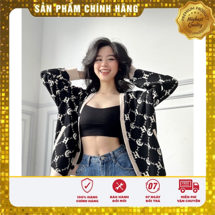 Áo Khoác Cardigan LOGO PATTERN hoạ tiết màu đen/kem - HighClub Brand Chính Hãng