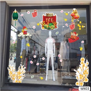 Decal dán trang trí Tết P1 ( được bế sẵn, chỉ cần lột ra dán như sticker )