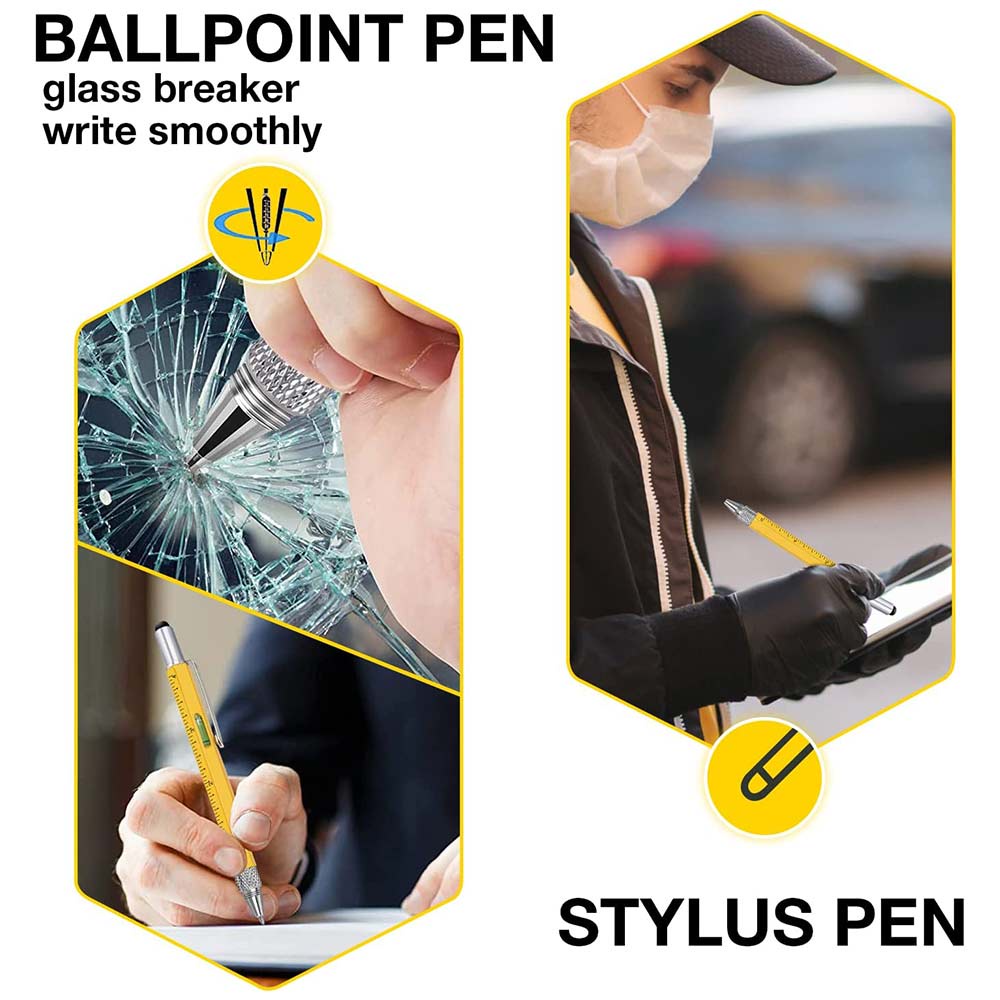 Multifunctional Tool Pen Creative 6 In1 Screwdriver Level Meter Scale Pen Touch Screen Head Metal Ballpoint Pen