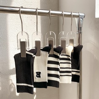 Set 5 Đôi Tất Cotton Cổ Cao Nam Nữ Kẻ Đen Ngang.
