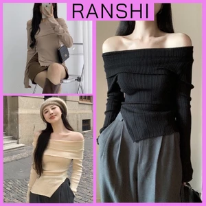 Áo Kiểu Trễ Vai Dài Tay RANSHI HÀNG LOẠI 1 Áo Thun Xẻ Tà Vải Gân Hở Vai Siêu Quyến Rũ Nữ Tính