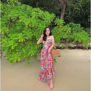 BIKINI 1 MẢNH KÈM VÁY MAXI HỌA TIẾT HOA HỒNG-BIKINI STORE