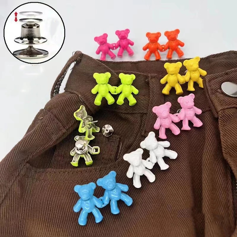 Bộ 2 Nút Kim Loại Hình Gấu Dễ Thương Gắn Quần Jean / Cài Nút Có Thể Tháo Rời