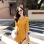 VÁY NỮ MÀU VÀNG CAM CHÂM BI TRẮNG TAY LỠ CÓ LÓT KHÔNG XÙ NHÃO