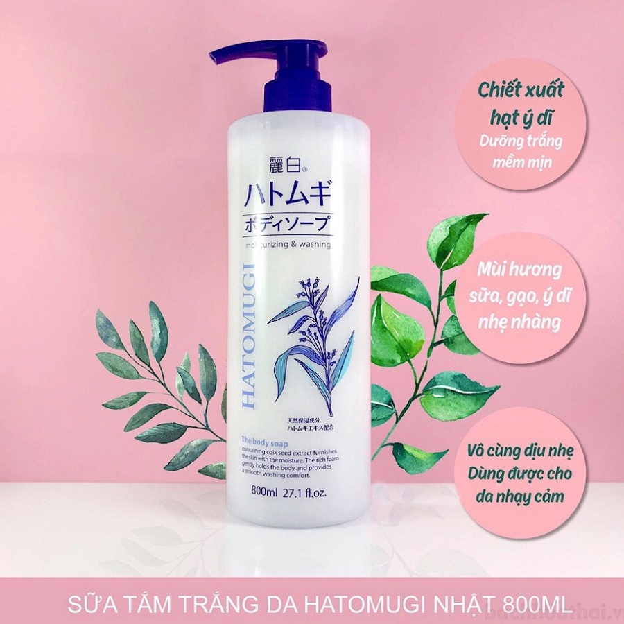 Ảnh Combo 2 chai sữa tắm Reihaku Hatomugi 800ml, 600ml dưỡng ẩm trắng da chiết xuất ý dĩ - Bahachiha 4