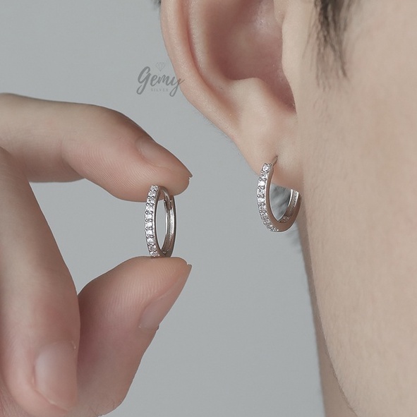Khuyên tai tròn nam bạc 925 đính đá phong cách unisex Egan (1 chiếc) | GEMY SILVER KN82
