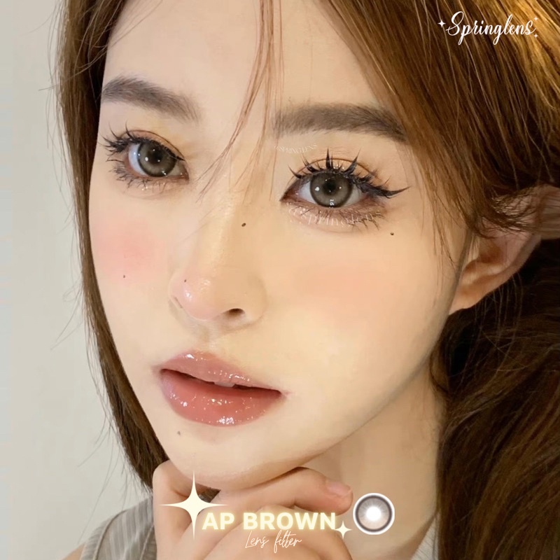 Kính áp tròng hiệu ứng AP BROWN (April Rain) nâu xám bạc douyin giãn tròng 1 tháng | Spring Lens