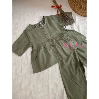 JUNE LINEN - Bộ Linen bé gái 4-20kg. Áo bèo lai và quần suông. SG#001 Hỏa Tốc