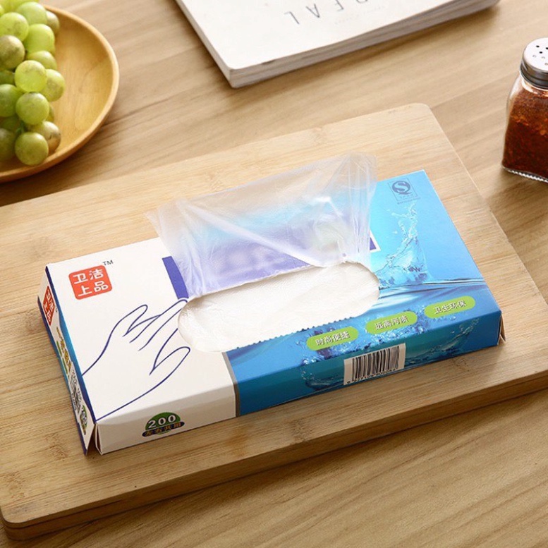 Hộp 200 đôi găng tay Nilon nấu đồ ăn, chế biến thực phẩm, thức uống Dùng 1 Lần