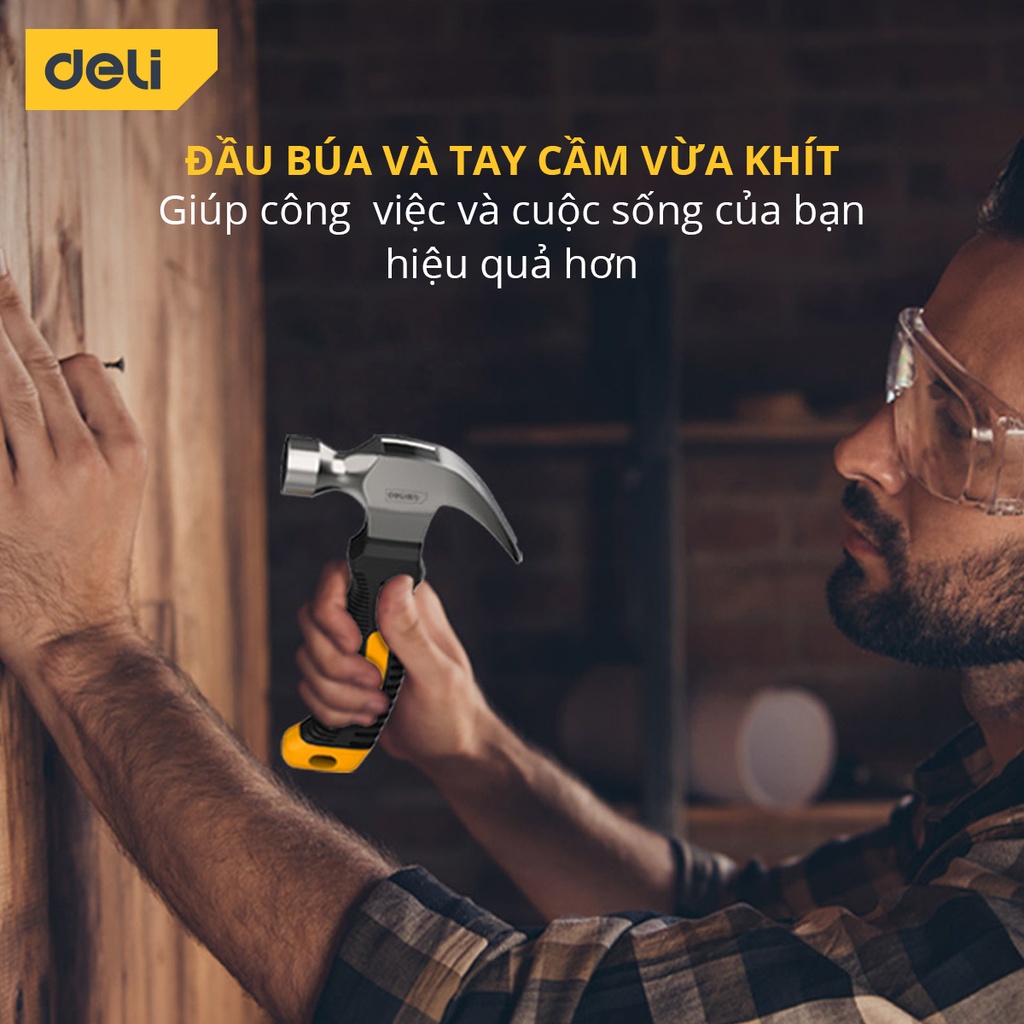 Búa Lùn Nguyên Khối Deli – Nhỏ Gọn, Tay Cầm Bọc Cao Su, Đóng Nhổ Đinh Dễ Dàng